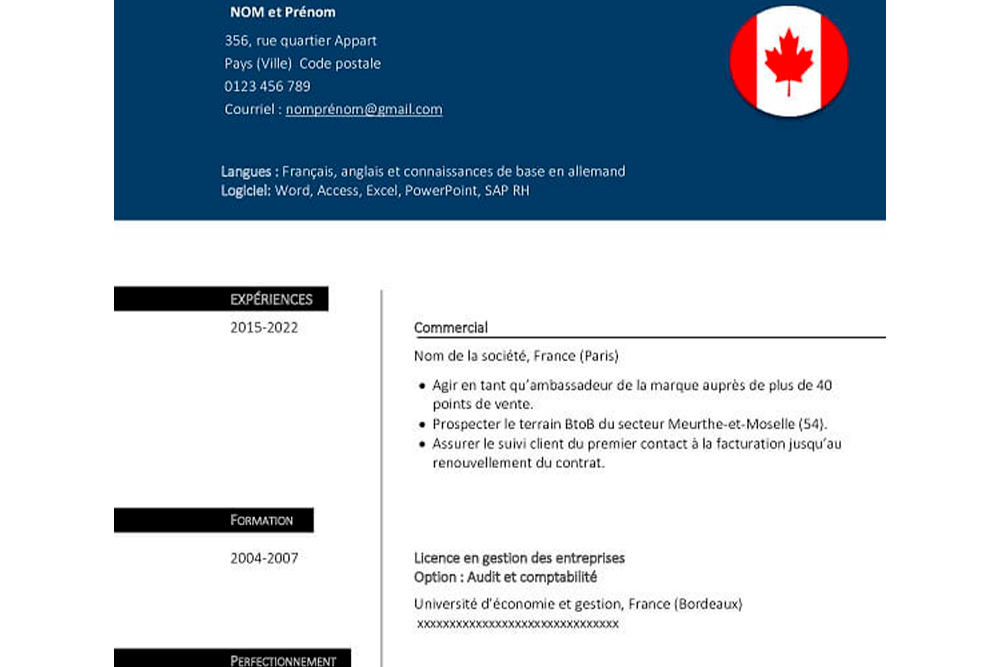 Exemple de CV Canadien